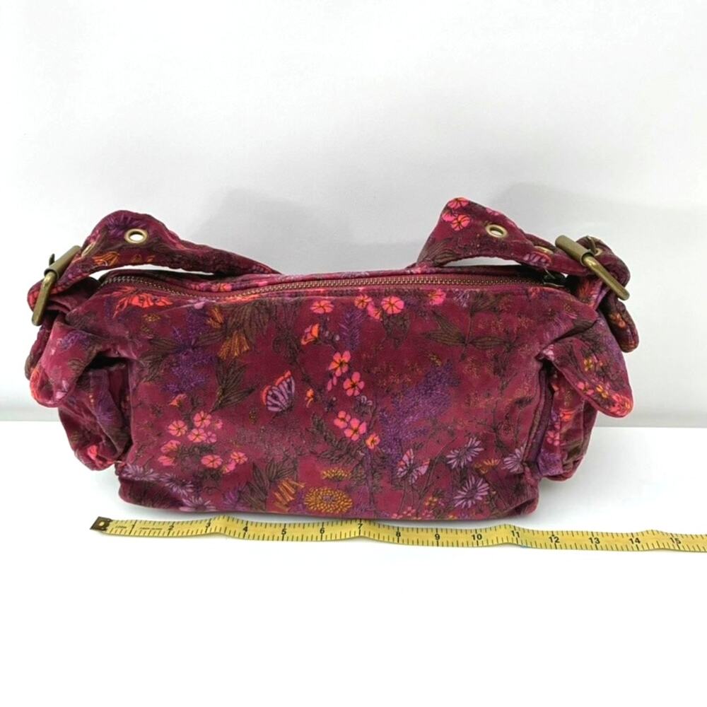 Vtg Y2K Gap Burgundy Floral Small Velvet Hobo Shoulder Bag - Boho - Whimsigoth - Picture 8 of 11